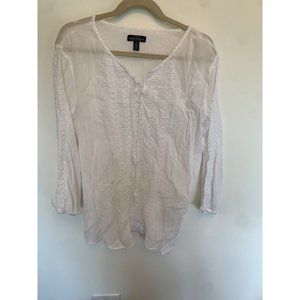 LRL Lauren Jeans Co. Sz M White Ivory Peasant Cotton Top Lightweight